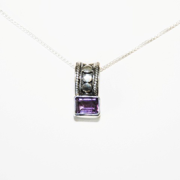 925 Sterling Silver Purple CZ Pendant Chain Necklace - Picture 1 of 4